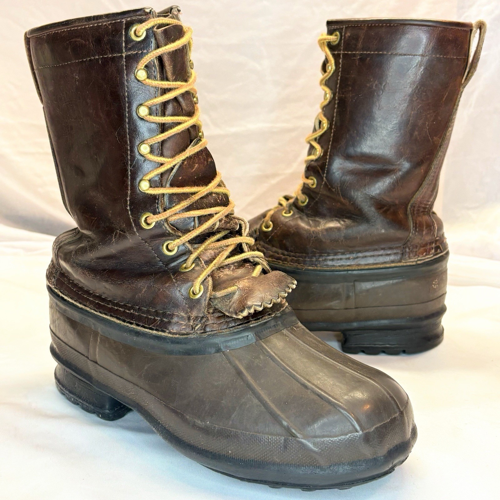 Schnee's Winter Snow Pac Boots Mens 7!Brown Leather Rubber Vamps & Warm Liners